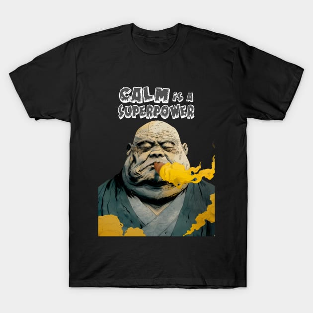 Puff Sumo: Calm is a  Superpower  on a dark (Knocked Out) background T-Shirt by Puff Sumo